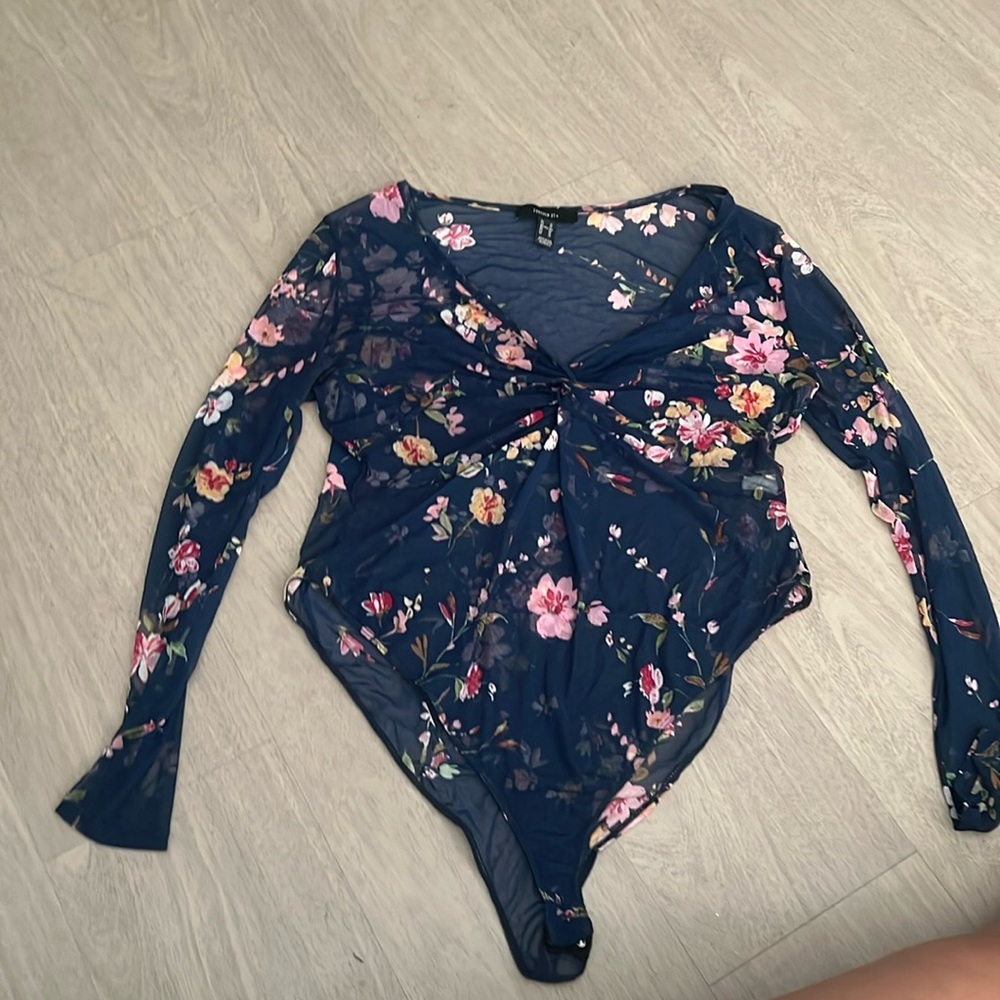 Blue Floral Mesh Bodysuit